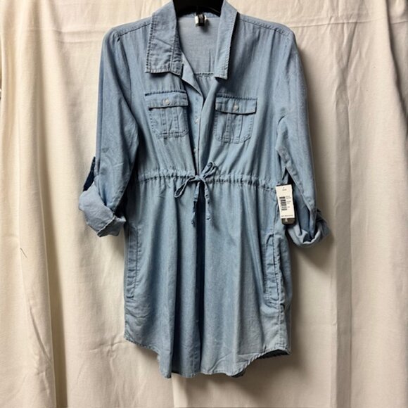 Kenneth Cole Denim Shirt Dress Pull String Waist SIZE L - NWT - Picture 1 of 10